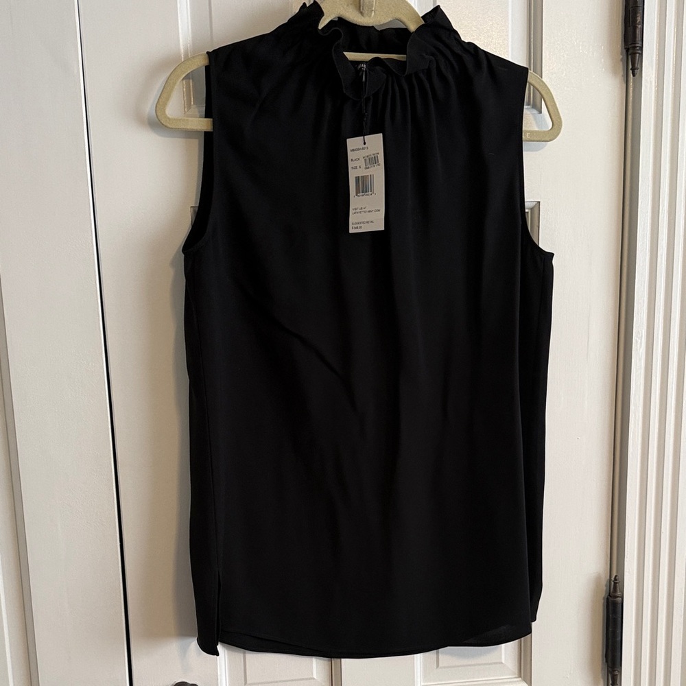 Lafayette 148 New York Black Ruffle Neck Tank Top